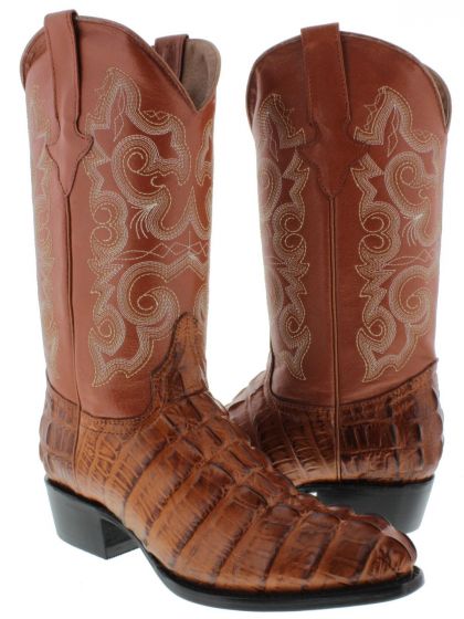 Texas Legacy - Men's Cognac Crocodile Tail Print Leather Cowboy Boots Round Toe Texas Legacy - Men's Cognac Crocodile Tail Print Leather Cowboy Boots Round Toe